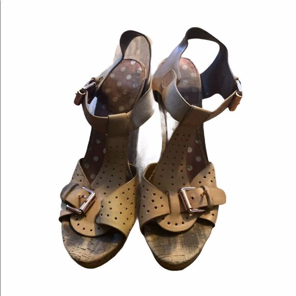 Sam Edelman Tan Leather wedged Heels Size 8.5M - Picture 1 of 5